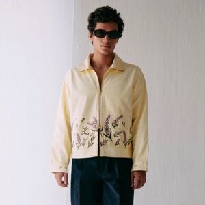LAVENDER EMBROIDERED ZIP UP JACKET